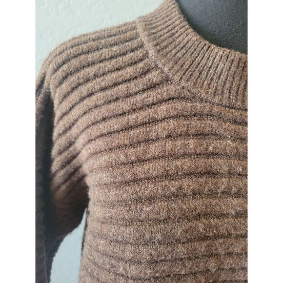 Madewell Chocolate Brown Ribbed Long Sleeve Wool Blend Sweater Size XS Modern - Picture 3 of 10